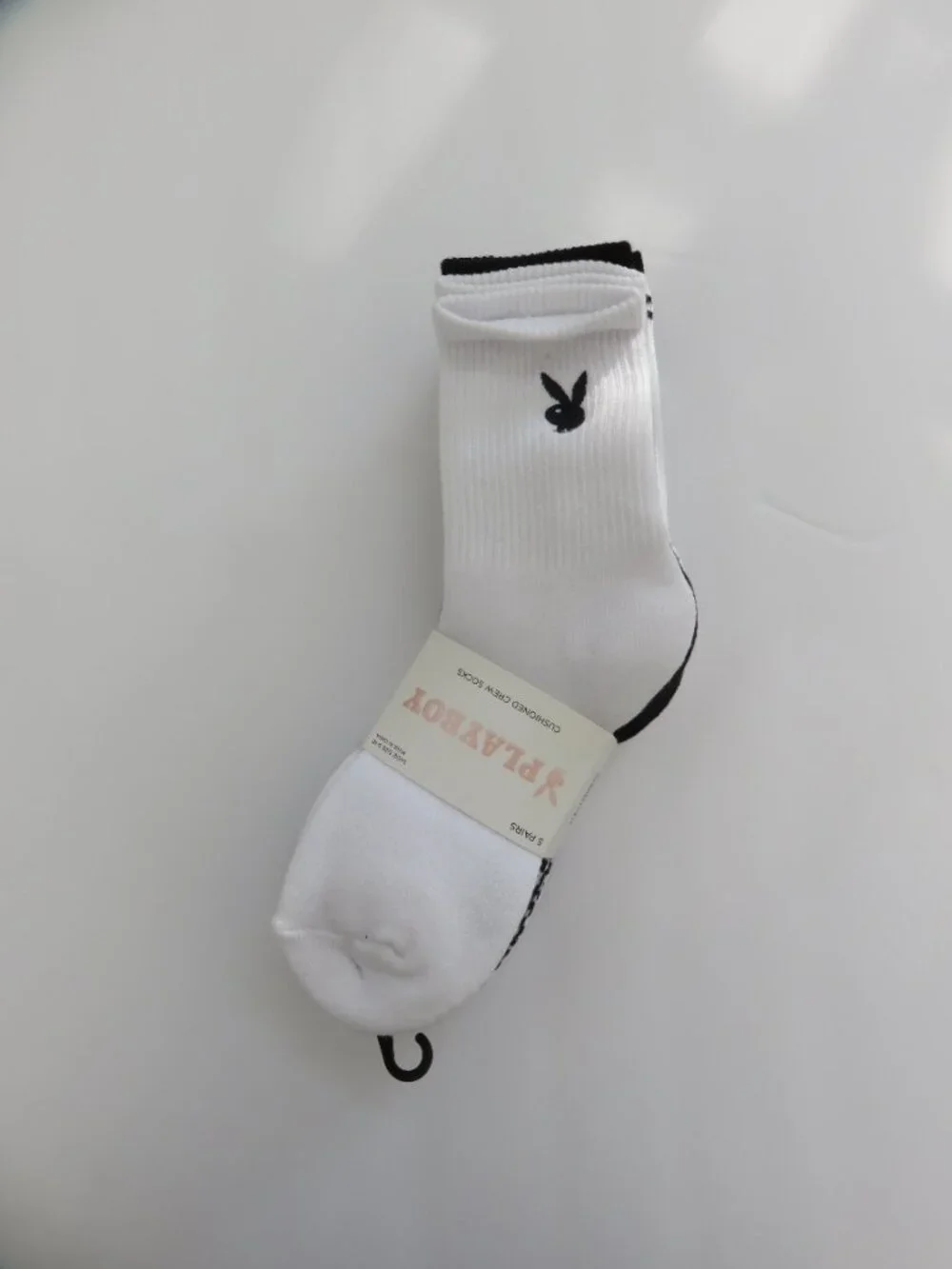 (#142) Playboy White n Black 5-PK Signature Logo Bunny Cushioned Crew Socks